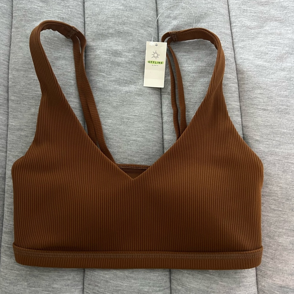 offline brand new brown workout top, v neck and adjustable straps